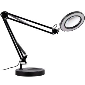 Magnifying Glass with Light and Stand, 5X Magnifying Lamp, 4.3" Glass Lens, Base and Clamp 2-in-1 Desk Magnifier with Light