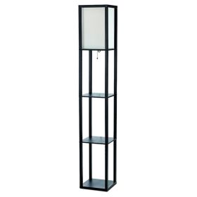 Floor Lamp Etagere Organizer Storage Shelf with Linen Shade (Color: Black)