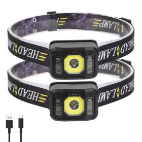 2Packs Rechargeable Motion Sensor Headlamp 6 Light Modes COB XPG Headlight Torch Flashlight for Fishing Running Camping Hiking (Option: 2PACK)